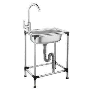 流し台 ステンレス製 屋外流し台 温水冷水蛇口付き 錆びない 洗い物 簡易設置 高さ調整可能 簡易式 結露対策ガーデンシンク ベランダ 庭先 洗面所 家庭菜園 飲食店 アウトドアBBQ 農園 工場