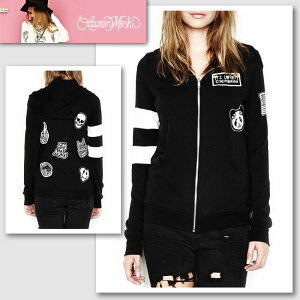 �yLauren Moshi�^���[�����E���V�zBETH-ZIP UP HOODIE W/STRIPE SLV PATCHES ALL OVER�i�u���b�N×�z���C�g�EBLK×WHT�j/���f�B�[�X�y�C���|�[�g�z�y�Z���J�W�z�y���K�i�z
