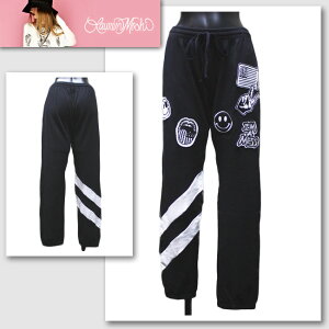 �yLauren Moshi�^���[�����E���V�zFRANCES-SWEATPANT W/DIAGONAL STRIPE INSERT PATCHES ALL OVER�i�u���b�N×�z���C�g�EBLK×WHT�j/���f�B�[�X�y�C���|�[�g�z�y�Z���J�W�z�y���K�i�z