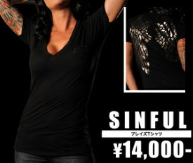 【SINFUL/シンフル】プレイズTシャツ（ブラック・BLK）/レディース【インポート】【セレカジ】【正規品】S1160