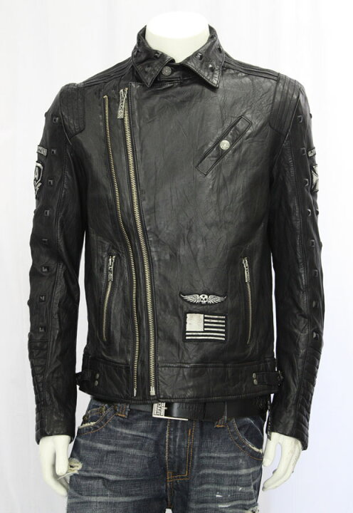 AFFLICTION/アフリクション スカルレザージャケット ブラック