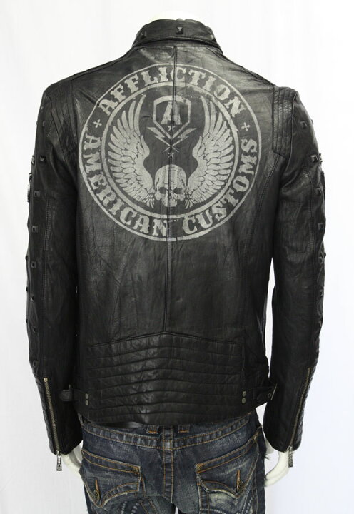 楽天市場】【AFFLICTION/アフリクション】スタッズ付スカルライダース  
