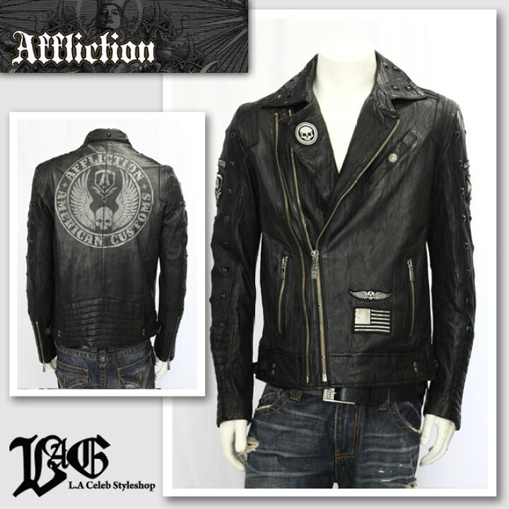 楽天市場】【AFFLICTION/アフリクション】スタッズ付スカルライダース 
