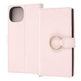 iPhone14 iPhone13 ケース 手帳型 耐衝撃 レザー KAKU Ring ピンク カバー アイフォン スマホケース