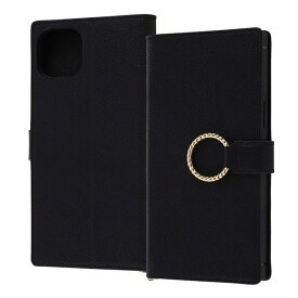 iPhone14 Plus ケース 手帳型 耐衝撃 レザー KAKU Ring ブラック カバー アイフォン スマホケース