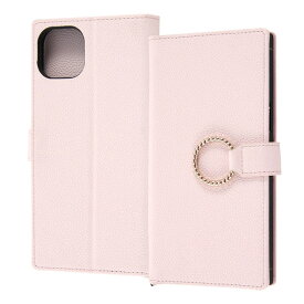 iPhone14 Plus ケース 手帳型 耐衝撃 レザー KAKU Ring ピンク カバー アイフォン スマホケース