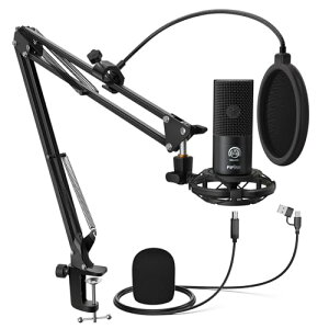 FIFINE USB�}�C�N�Z�b�g �R���f���T�[�}�C�N �Q�[�~���O�}�C�N �P��w���� �A�[���X�^���h�t���i�O�r�X�^���h�Ȃ��j �|�b�v�K�[�h�t�� �z�M�p�}�C�N AB�^�C�v USB�P�[�u�� PC�p Skype �^�� �Q�[