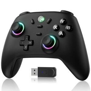 PC �R���g���[���[ ����/�L���ڑ� 2.4G���V�o�[�t�� �z�[�����ʃX�e�B�b�N RGB���C�g 1000Hz �|�[�����O���[�g TURBO�A�� �U������ 800mAh�o�b�e���[ PC/Steam deck/Switch/Android/iOS�ɑΉ� �u���b�N