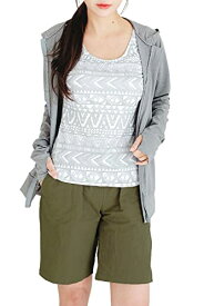 [COTARON] 水着 レディース ラッシュガード 体型カバー タンクトップ ショートパンツ 4点セット 長袖 日焼け対策 UVカット (3L, 2グレー×エスニック×カーキ)