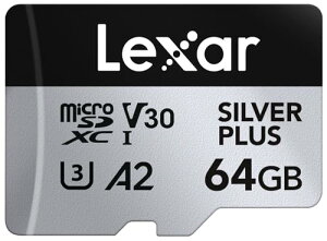 Lexar Silver Plus 64GB Micro SD�J�[�h �ő�205MB/s MicroSDXC UHS-I�t���b�V���������[�J�[�h �A�_�v�^�[�t�� C10 U3 A2 V30�Ή� �t��HD 4K UHD ����TF�J�[�h �h���[�� �A�N�V�����J���� �g�ь^�Q�[���@�Ή�