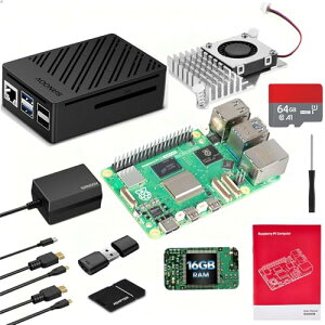 Sanoov Raspberry Pi5 16GB Kit Pi5 16GBRAM/64GB J[h/ABSMP[X/ANeBuN[[/Pi5d/J[h[_[*2/1.5m Mirco HDP[u*2/Pi5}jA/{/ Yx[pC5 vO~OJ