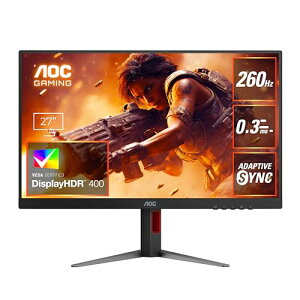 AOC Q[~Oj^[ 27C`, ő260hz, QHD/2560x1440, x0.3ms(MPRT), Fast IPS, HDMI2.0x2/ DP1.4x1, Adaptive SyncΉ, HDR400F, , FPS, PS5/SwitchΉ, c], P[ut, 3Nۏ Q27G