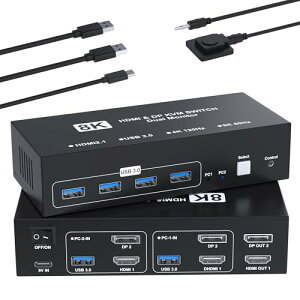 8K@60Hz HDMI+DisplayPort KVMXCb` 22o PC 2䃂j^[2 KVM ؑ֊ p\R2䃂j^[2؂ւ 4USB 3.0|[g L[{[h/}EX/v^[/̃foCXΉ p\Rؑ֋@ PC