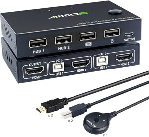 AIMOS KVMXCb` HDMI 21o KVMؑ֊ 4USBnu UHD 4K@30Hz PC2ƃfBXvC1Ή L[{[hA}EX2PCŋL ȒPɐڑ 茳XCb`t
