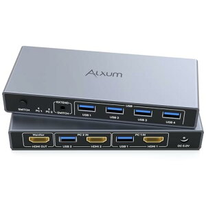 Alxum USB A HDMI KVMؑ֊ 21o-4K@60Hz 4|[gUSB A L[{[hA}EXAj^[L PC2p HDMI2.0/1.4p hCo[sv 茳XCb`&USBP[u&dA_v^[t