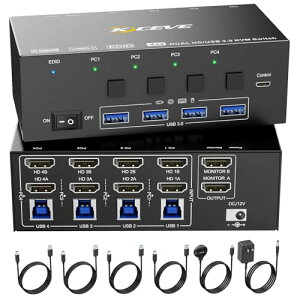 KCEVE HDMI 2.1 KVMXCb` PCؑ֊ 42o EDID@\ 8K@60Hz/4K@144Hz 4PC KVMؑ֊ USB3.0 L[{[hA}EXAj^[4PCŋL 茳XCb`t