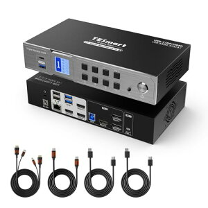 TESmart KVMXCb` 23o USB-C+HDMI+DisplayPort MSTΉ KVMؑ֊ USB3.0 4K@60Hz 2PC3j^[p 1000MbpsLAN|[g [dΉ zbgL[ EDID@\ L/RI[fBI|[g LCDfBXvC RA̓P