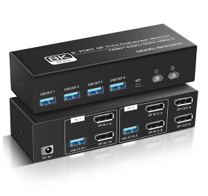 NEWCARE 8K@60Hz/4K@144Hz kvmXCb` 22o HDMI2.1 5Gbp DP1.4 4|[g USB-Ao USB3.0ؑ֊ 2PCE2䃂j^[Ή }EXEL[{[hEv^[EUSBL\kvm ؑ֊ g/[