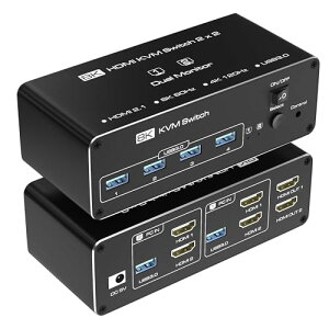 y8K 2 ózHDMI KVM ؑ֊ SW621 4K 144Hz fAj^[ 2PC ؑ 2fBXvC o HDMI2.1 PC PS5 PS4Ή USB 3.0 KVM XCb`[ USB 2 4o }EX L[{[h j^[ 