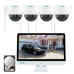 SOVMIKU 500����f�h�[���J����4��Z�b�g3TB hdd���� IP66�h�� �l������ �o�������� AI�l���Z���T�[ �J�����d���H���s�v �����^�� �����Њd ��ԃJ���[ (�h�[�����J����4��{12�C���`LED���j�^ 3TBHDD