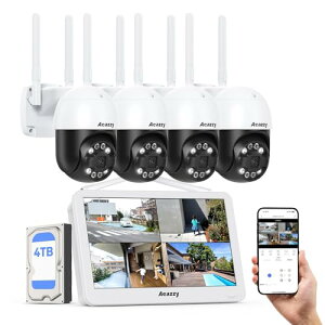 �y2880P/500����f �E360° �ǔ��@�\���ځE4TB HDD���� �z���C�����X �h�ƃJ���� AEAZZY 4��Z�b�g 12�C���` LCD���j�^�[ ��̌^NVR ���� �Ď��J���� ���O �����ǐ� 500����f �o�����ʘb AI�l�̌��m IP67