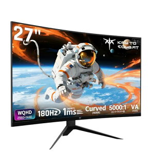 KEY TO COMBAT 27�C���` �p�ȃQ�[�~���O���j�^�[ WQHD (2560x1440) 180Hz 1ms 5000:1�R���g���X�g�� 132%sRGB VA�p�l�� FreeSync & G-Sync�Ή� HDR10 PS5�Ή� 1500R�J�[�u HDMI2.0×2 DP1.4×2 �`���g�\ �ȒP�ݒu �O KTC ���j
