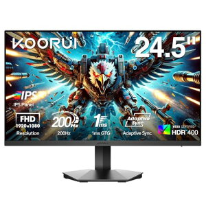 KOORUI �Q�[�~���O���j�^�[ 24.5�C���` IPS 200Hz 1ms GTG HDR400 ����� �t��HD 90%DCI-P3�u���[���C�g�y�� HDMI DisplayPort Adaptive Sync VESA�Ή� G2511P