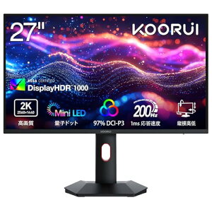 KOORUI Mini LED �Q�[�~���O���j�^�[ 27�C���` 200Hz WQHD 2560×1440 Fast IPS 1ms HDR1000 Adaptive Sync�Ή�/Adobe RGB 99%/ ��������/�c����]/PIP PBP�@�\/HDMI2.0 DP1.4 /VESA�Ή��CS2721PM