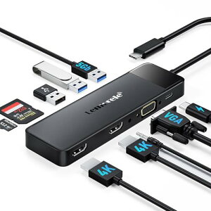 hbLOXe[V hdmi 2 USB C fA HDMI 3 gnu Type C Dock 10-IN-1 4K HDMI 2|[gz탊vfBXvC HDMi*2/VGA/USB-C PD100W }[d/USB3.0&USB2.0x2/3.5mmI[fBI/SDTF