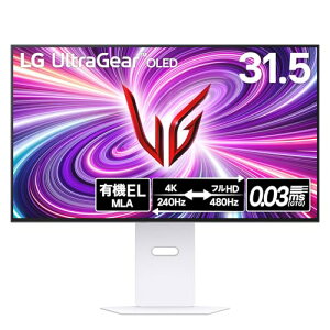 LG �Q�[�~���O���j�^�[ UltraGear OLED 32GS95UV-W 31.5�C���`/4K(3840×2160)/VESA Dual Mode(4K@240Hz/FHD@480Hz)/�L�@EL/0.03ms(ClearMR 13000)/DCI-P3 98.5%/DisplayHDR True Black 400/�z���C�g