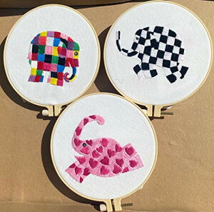 Pre-Printed Cotton Embroidery Kits,Easy for Starter Embroidery Kits,�����イ�L�b�g ���S�҃Z�b�g �}������h�J�L�b�g Patchwork Elmer Elephant Embroidery Kits for Starts x3