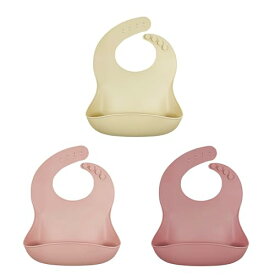 [パノス] シリコンエプロン 軽量 離乳食エプロン 食洗機可 丸め 薄い かろやかシリコンビブ3枚セット ベビー クリーム＆ベビーピンク＆ローズ ワンサイズ