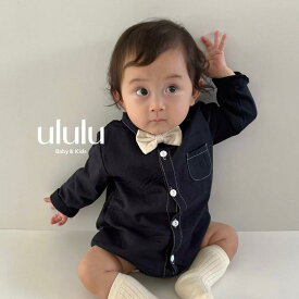 【送料無料】蝶ネクタイロンパース ベビー服 女の子 男の子 ululu ロンパース ベビー服 キッズ ギフト 韓国子供服 韓国服 赤ちゃん 子供服 保育園 おしゃれ シンプル 出産祝い 結婚式