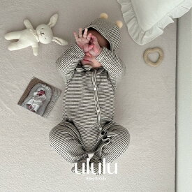 【送料無料】newborn border coverall ナチュラル 子供服 ベビー服 女の子 男の子 ululu 出産祝い ニューボーン カバーオール ロンパース ボーダー ボンネット 新生児 プレゼント ギフト