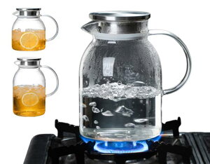 直火 2000ml 1200ml 耐熱 ステンレス茶こし一体型蓋 ガラスピッチャー 直火電気ケトル対応 ガラスポット ガラスケトル 耐熱ガラス ティーポット 大容量 ホウケイ酸ガラス ガラスピッチャー 洗