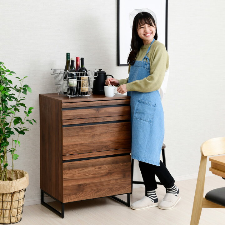 楽天市場】カップボード 食器棚 ミニ ロータイプ スリム 引き出し 