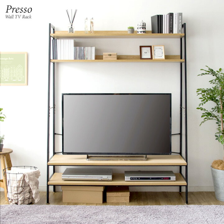 楽天市場 1日限定ダブルエントリー 3個購入で最大30倍 圧迫感のない スチールフレーム テレビラック 送料無料 壁面収納 テレビ台 テレビボード おしゃれ リビングボード ハイタイプ ローボード 上棚付き スリム アイアン オープンラック 収納 ４８インチ ４８型