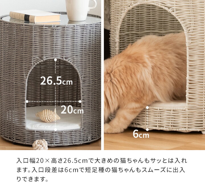 楽天市場】サイドテーブルにもなる ガラス天板 猫ちぐら 人工ラタン 