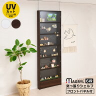 背面スチール+マグネット棚で大コレクションラック マグリル突っ張りシェルフ 全段 UVカット アクリル フ…