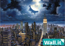 【Wall.it A4 フィギュアディスプレイケース専用背面デザインシート 横向】 夜 NY マンハッタン 摩天楼 夜景 月夜 夜景 満月 ビル群 ビル街