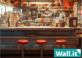 【Wall.it A4 フィギュアディスプレイケース専用背面デザインシート 横向】 ハンバーガーショップ 飲食店 風景 カフェ カウンター ファーストフード アメリカン