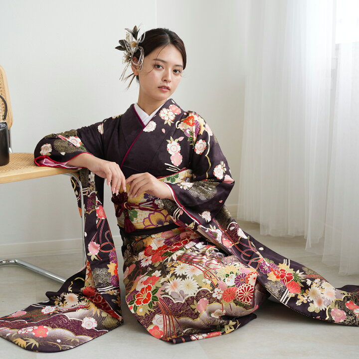 501aj80◎振袖＆袋帯 セミアンティーク たまる 成人式 結婚式 十三参り◎