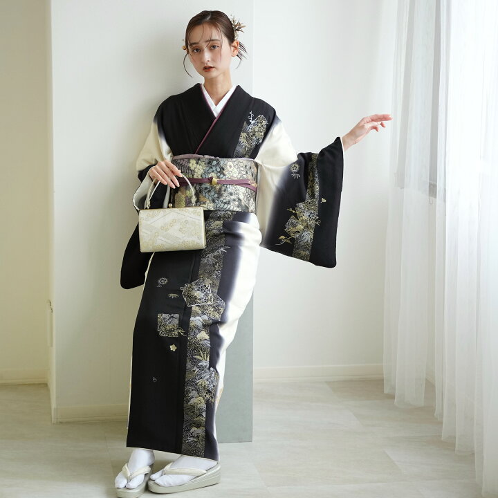楽天市場】【レンタル】【訪問着 20点フルセット 正絹 絵羽 黒ぼかしに 