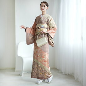 ※4月下旬以降予約可【レンタル】【訪問着 20点フルセット 正絹 絵羽 茶と珊瑚朱色の重ね地に辻が花風】結婚式 参列 ゲスト 卒業式 お茶会 食事会 訪問着 入学式 お仕立て上がり フォーマル お宮参り 七五三 観劇 園遊会 祝賀会 母親 着物＆袋帯 往復送料無料