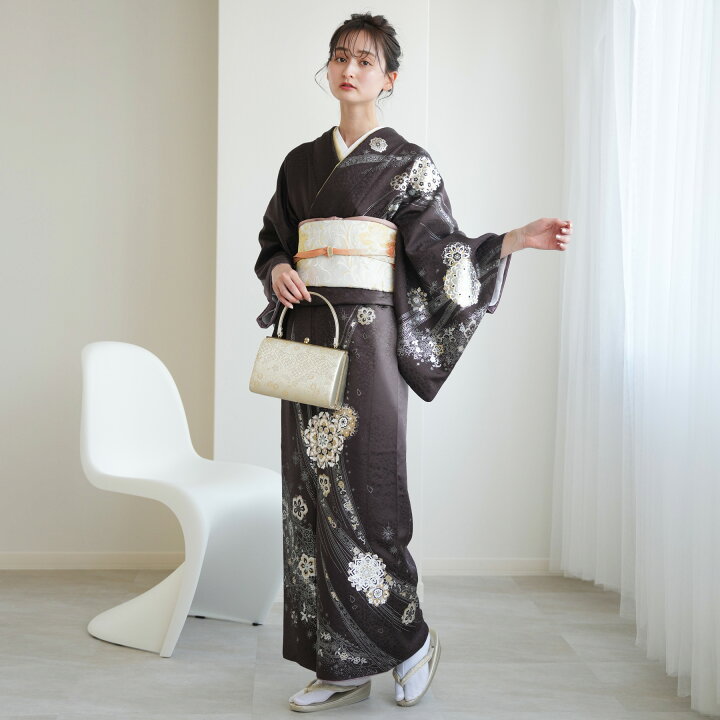 楽天市場】【レンタル 訪問着20点フルセット 黒鳶に鏡華模様】結婚式 