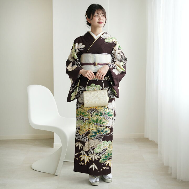 楽天市場】【レンタル 訪問着20点フルセット 焦茶地に波間と松葉】結婚  