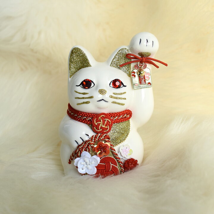 楽天市場】【ニコアンティーク×ご縁猫 招き猫 梅（うめ）】 4号 白 