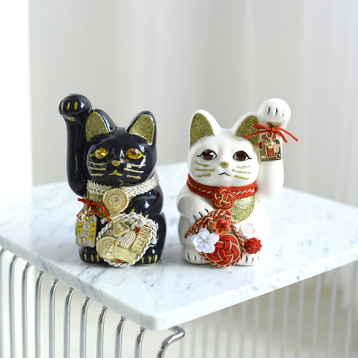 楽天市場】【ニコアンティーク×ご縁猫 招き猫 梅（うめ）】 4号 白 