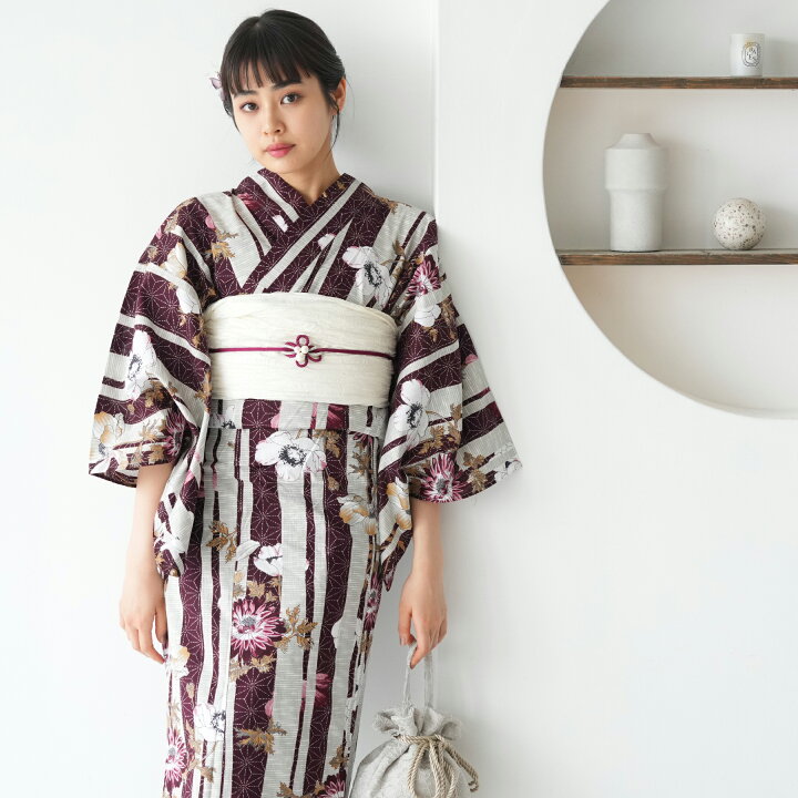 楽天市場】【utatane 高級変わり織 浴衣3点セット えんじの麻の葉  