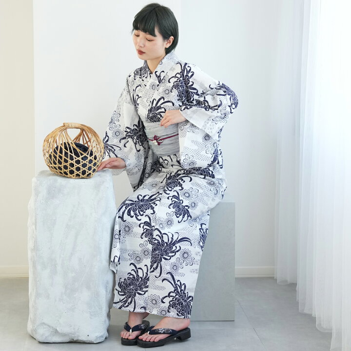 楽天市場】【utatane 高級変わり織 浴衣3点セット 白地に古典乱菊 